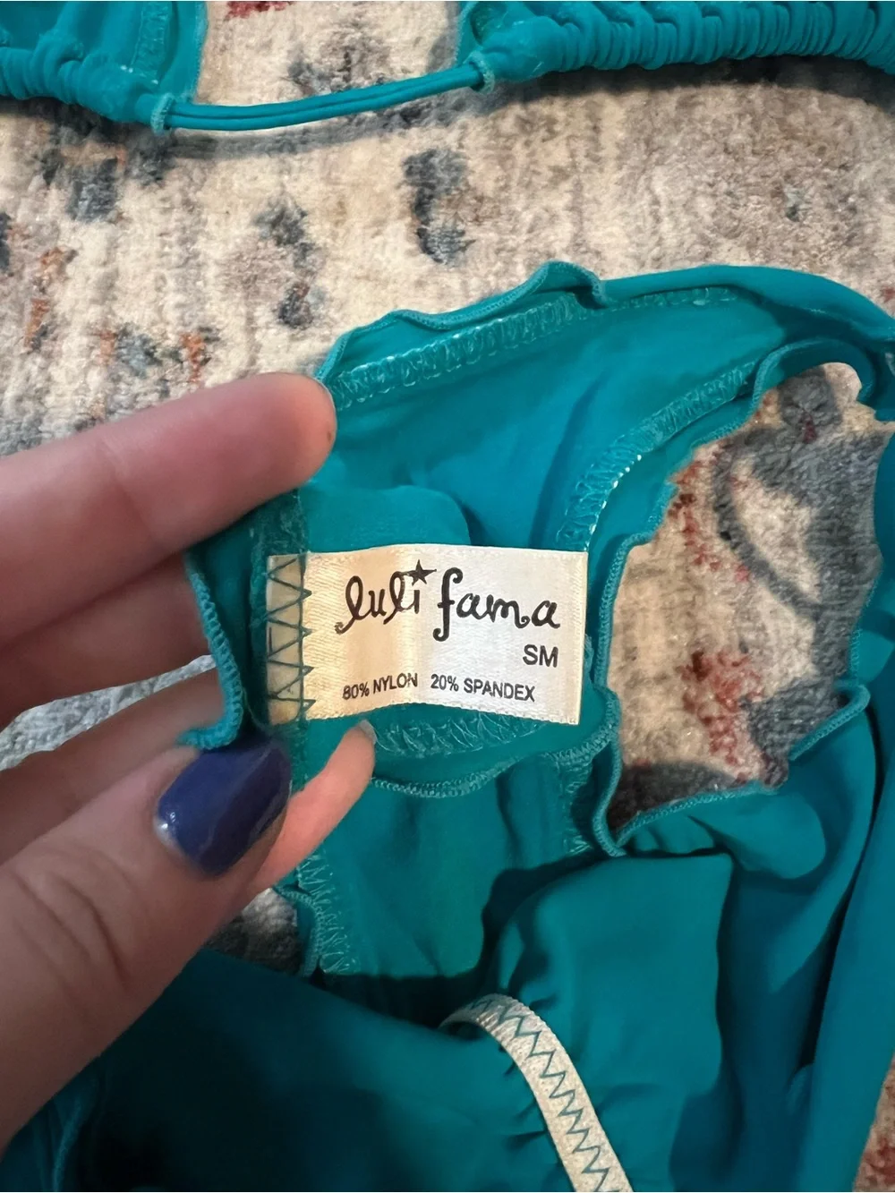 Luli Fama Teal Scalloped Triangle String Bikini
